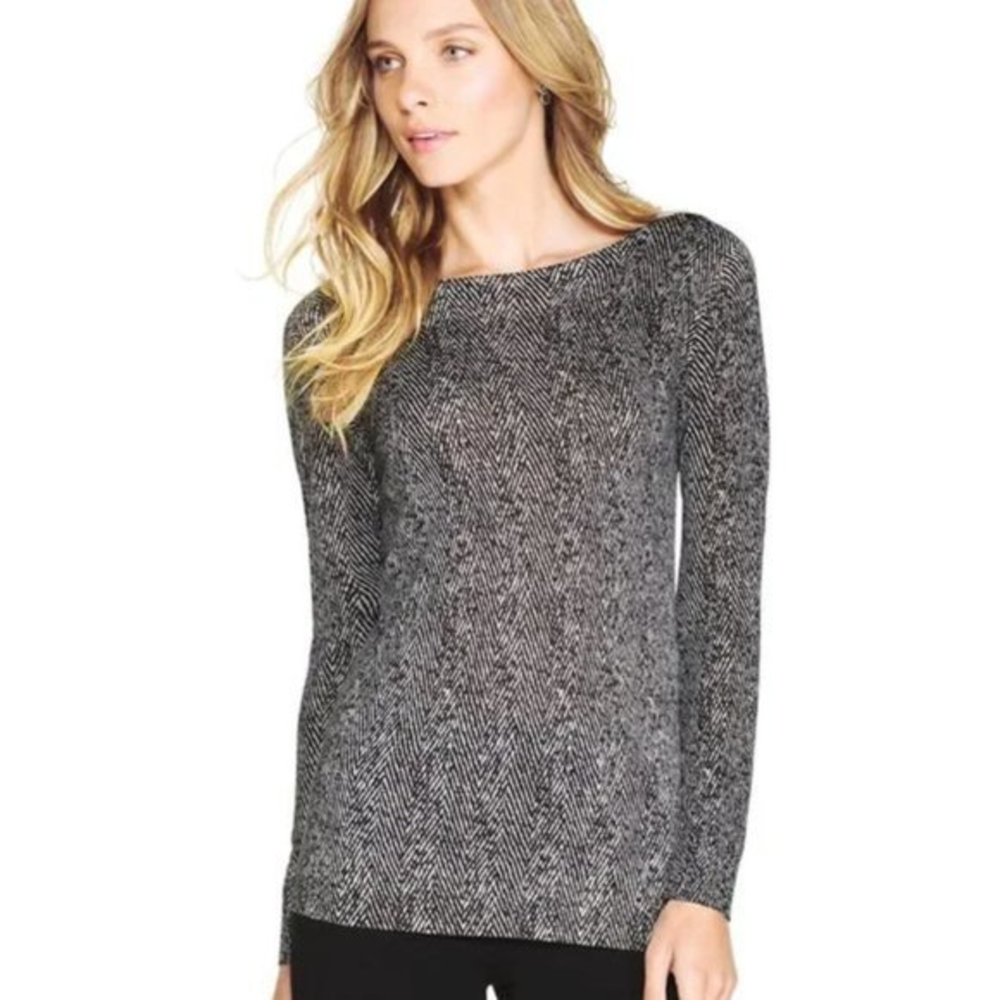 White House Black Market XS Herringbone Pattern Knit Boat Neck Pullover‎ Sweater